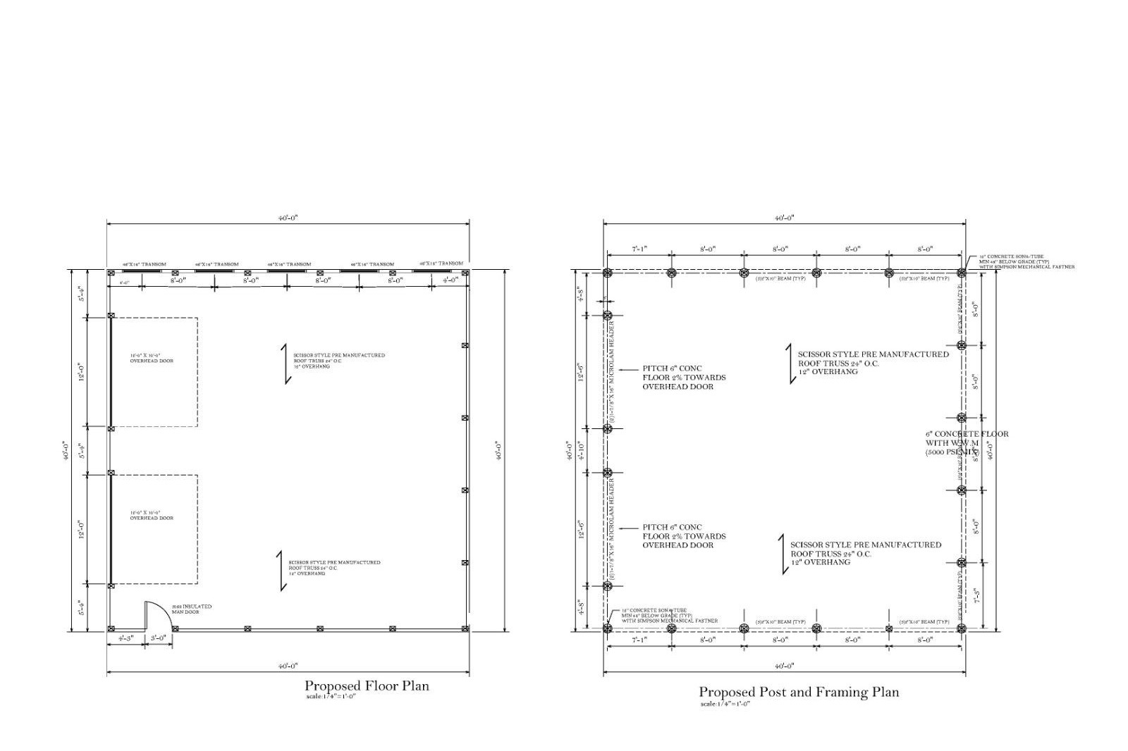 40’x40′ 40’x40′ POLE BARN CONSTRUCTION – GABLE END – PLAN 23-4040-PB-GBL-12
