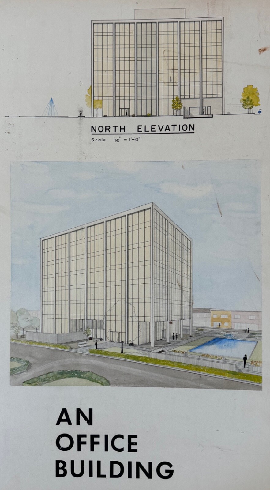 Vintage 1970s Office Building Architectural Rendering Plans Blue Prints