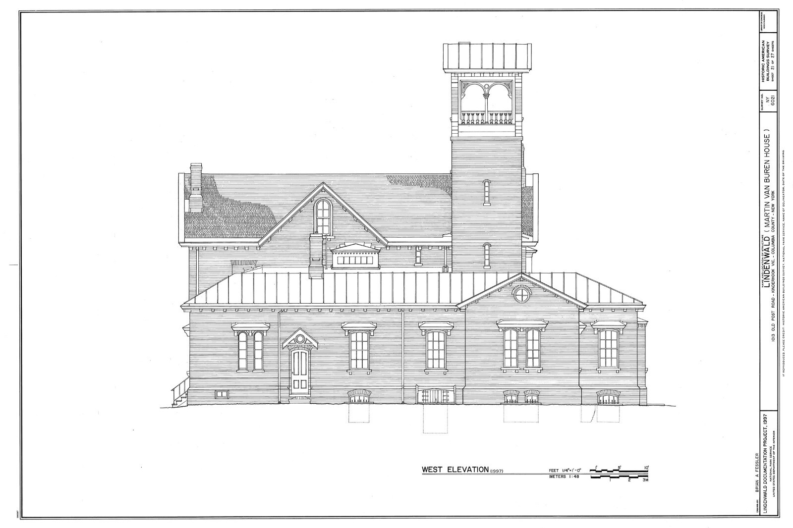 Italianate Victorian home of President van Buren, detailed architectural plans