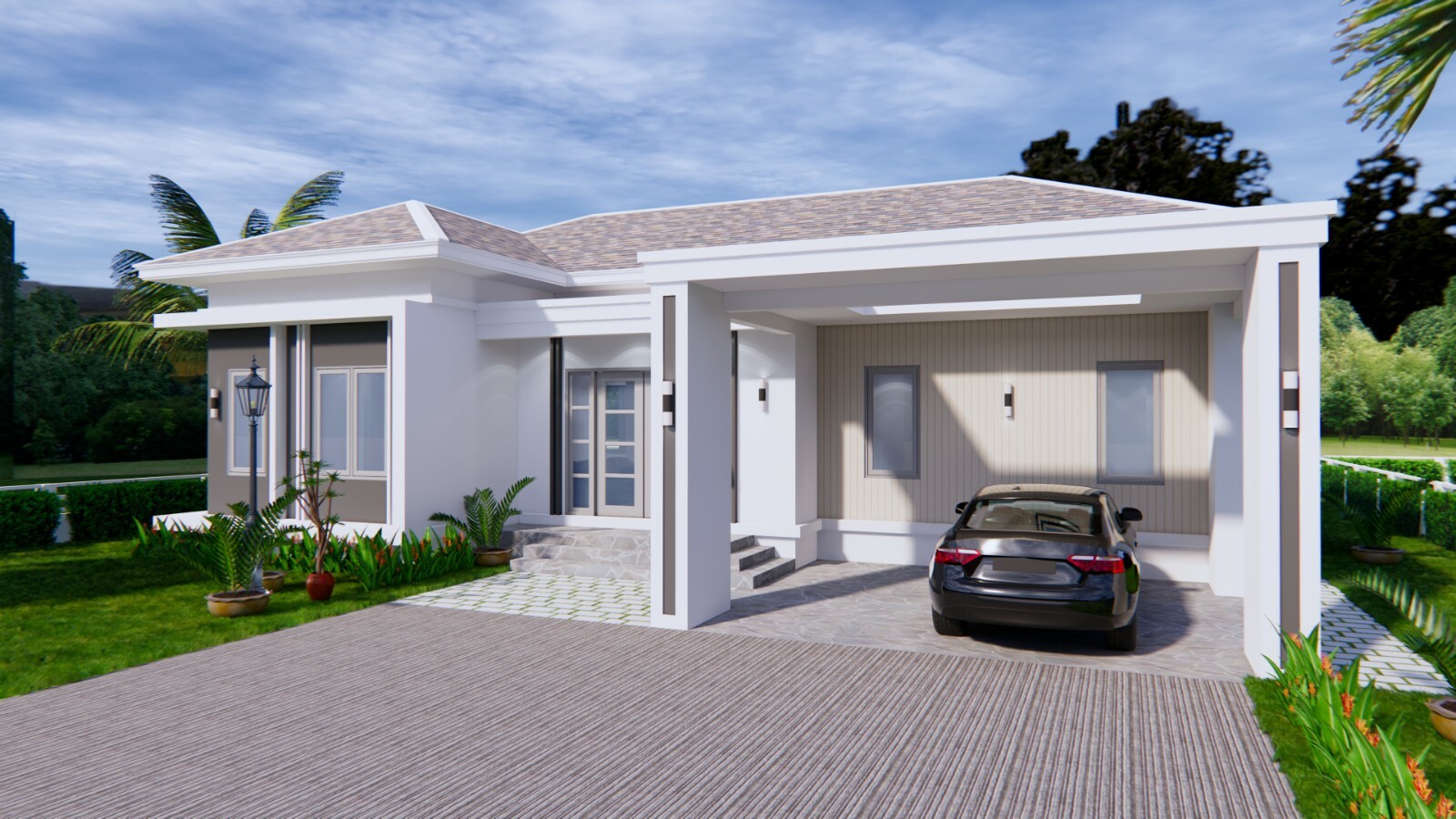 House Plans 14×11 Meter 46×36 Feet 3 Beds 2 Baths Hip Roof (A4 Hard Copy)