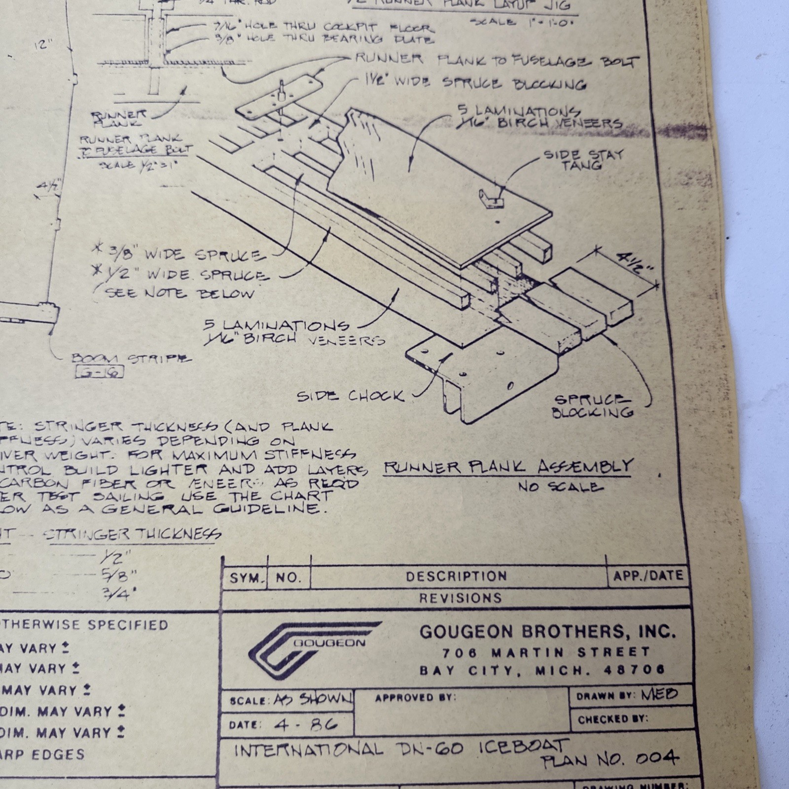 Vintage Blueprint International DN-60 Iceboat Gougeon Brothers Bay City Michigan