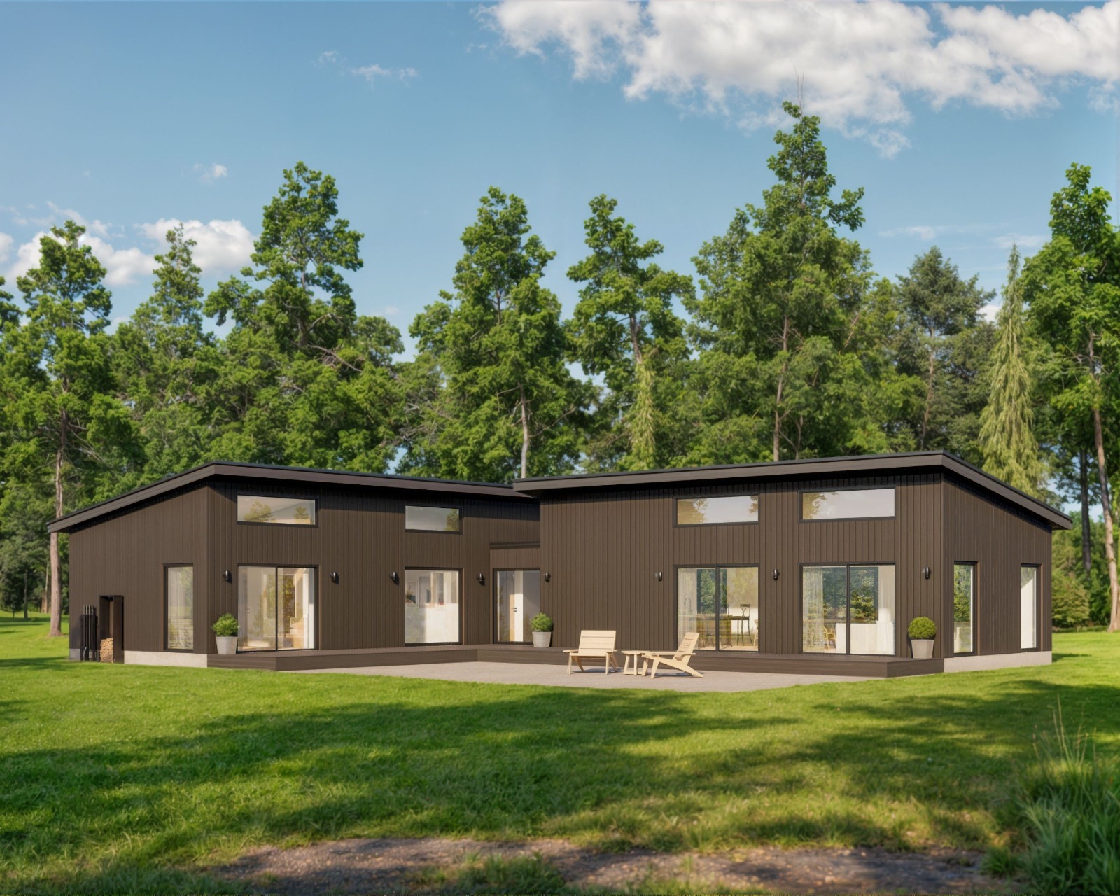 Modern Cabin House, L-shape House, 3 Bed 2 Bath, 1600 Sq Ft, Architectural Plans