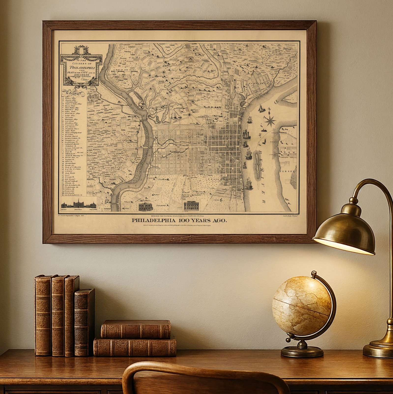 Philadelphia 100 Years Ago 1875 Vintage City Map Historical Wall Art Print