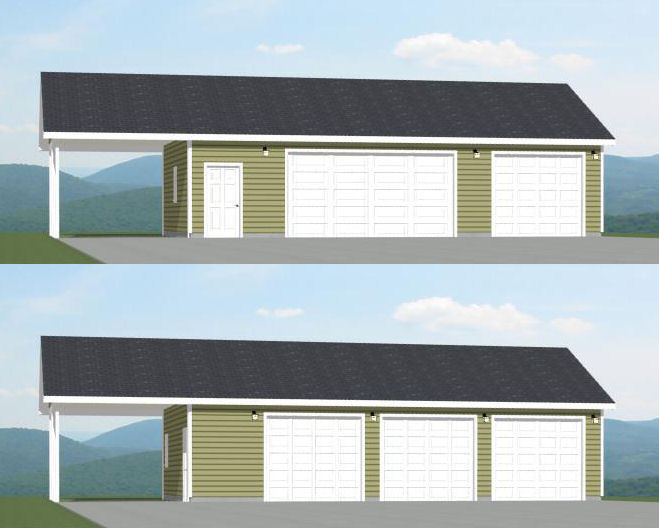 40×24 3-Car Garage with Carport — 960 sq ft — PDF Floor Plan — Model 1H