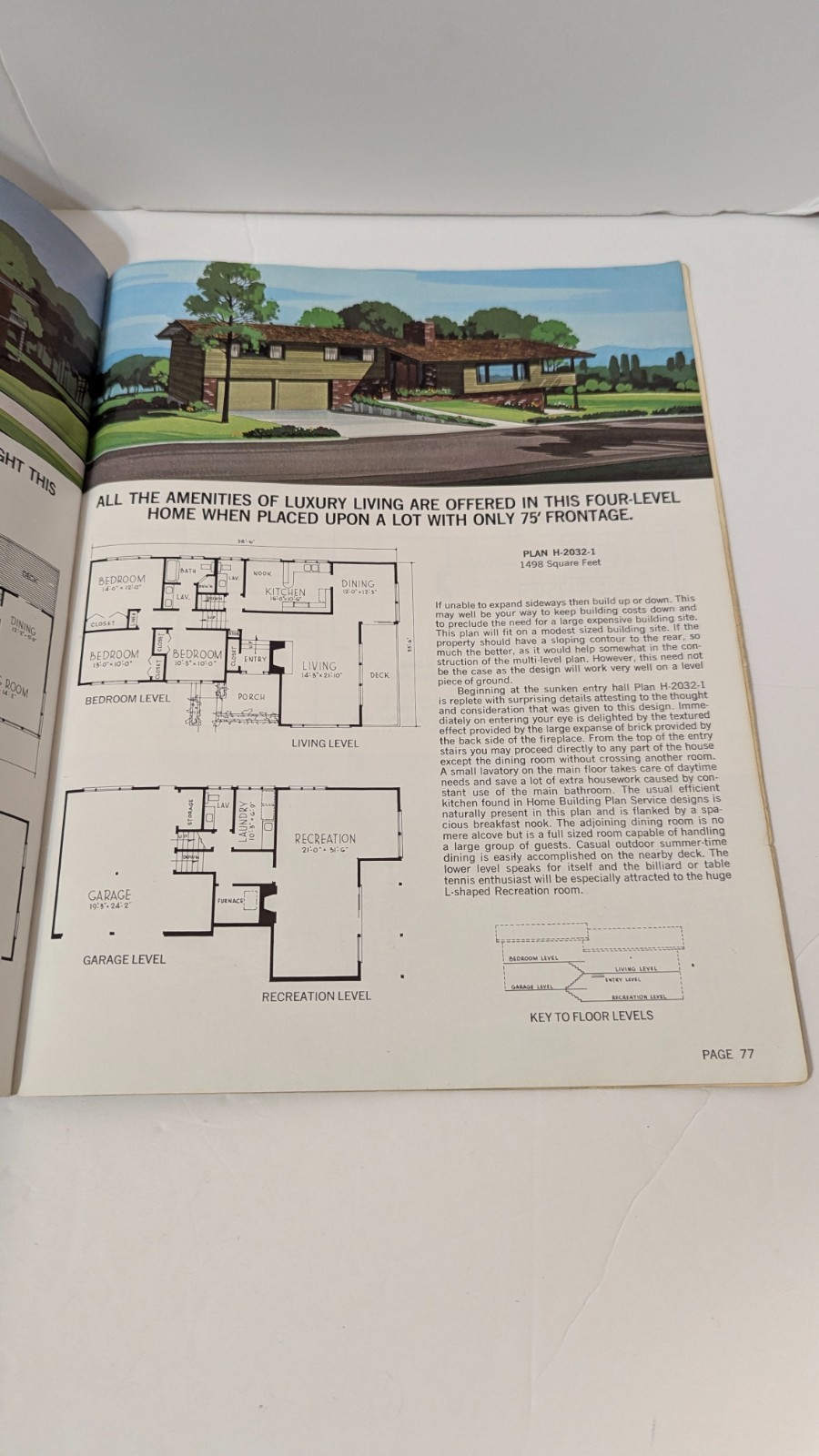 VTG 100 Multi-Level Hillside Home Plans Design Catalog Blueprints 1972 MCM