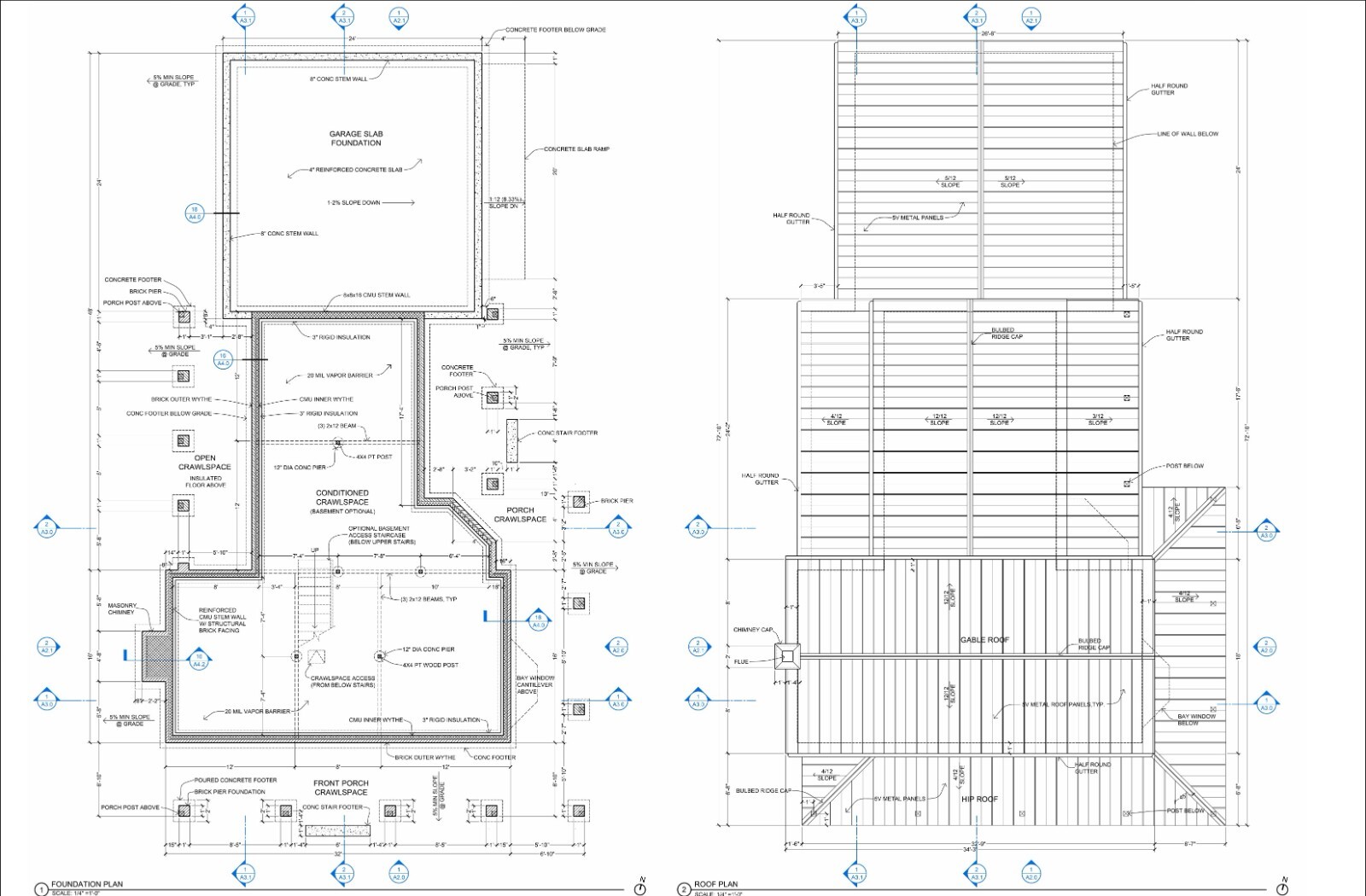Construction Documents for 3-Bedroom 2-Story American Farmhouse – 1945 sqft
