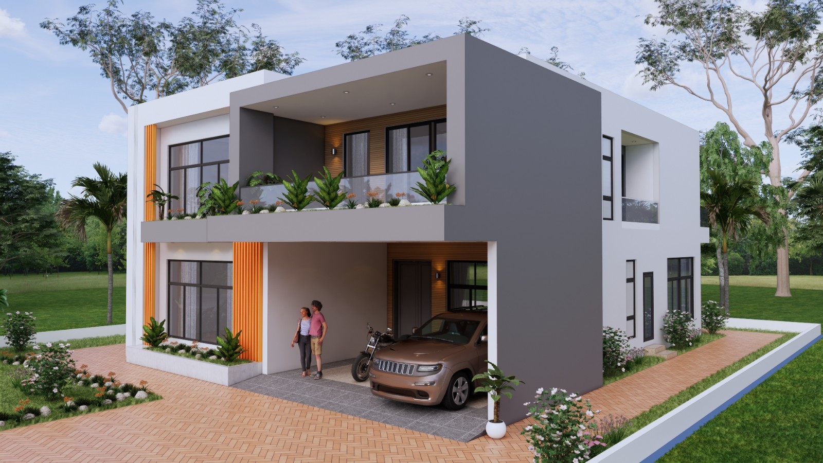 39×49 Feet Modern House Plan 12×15 Meter 5 Beds 6 Baths Flat Roof (A4 Hard Copy)