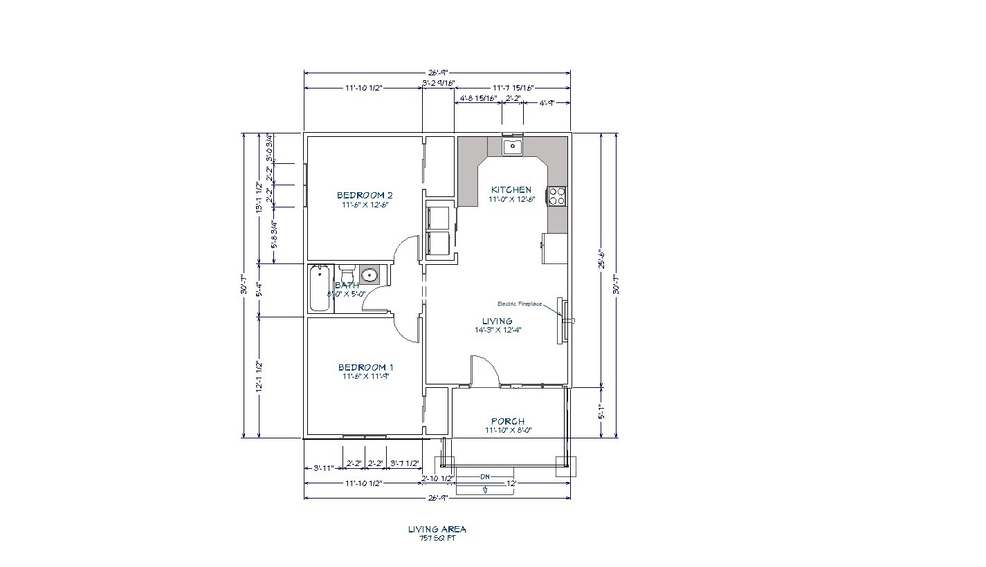 Custom 2 Bedroom 1 Bath House Plans 757 sqft Plan #2202
