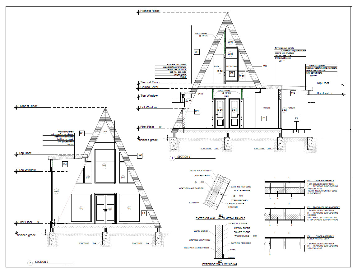 45’x32’ 3-Beds, 2-Baths Modern A-Frame Architectural House Plans PDF Download.