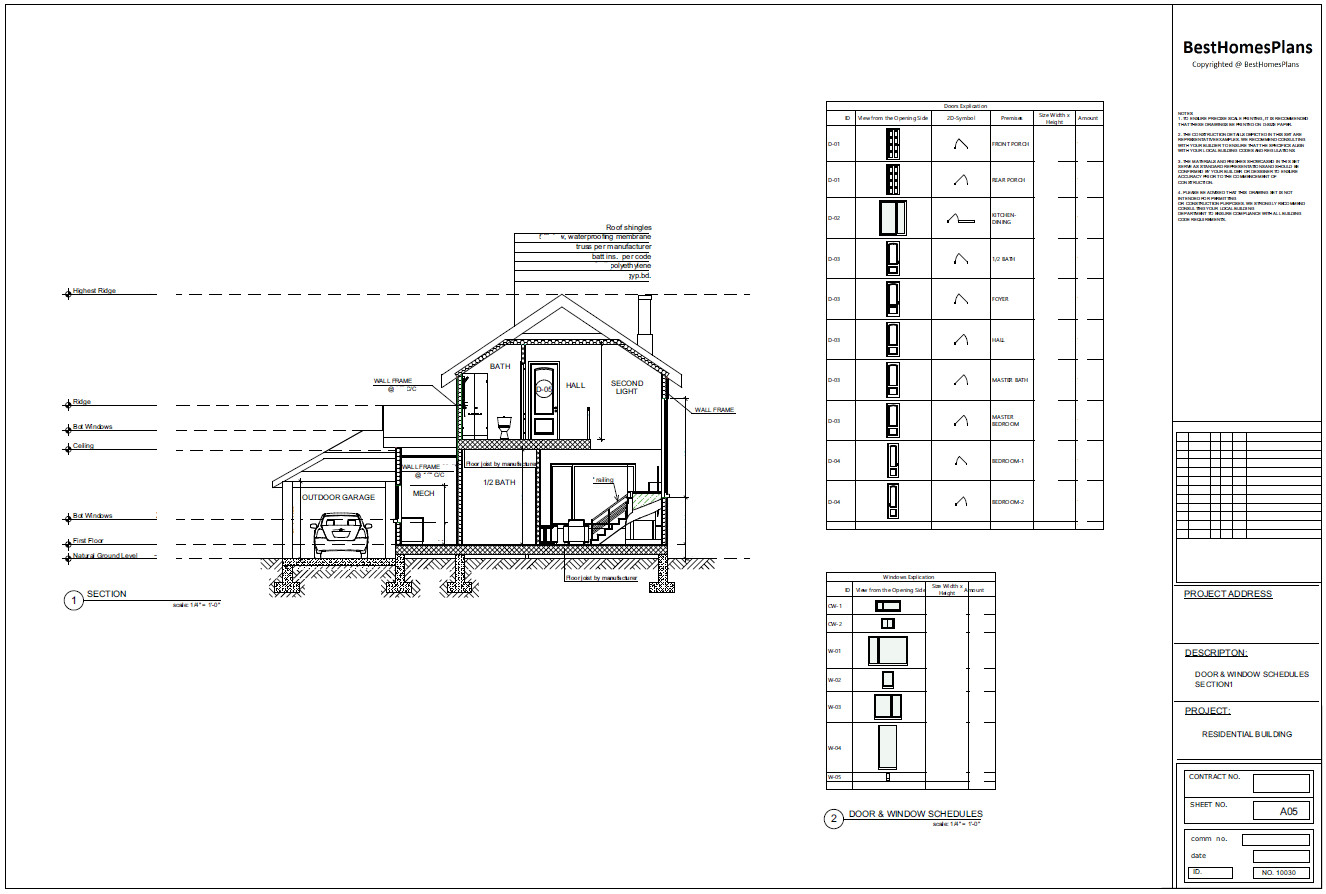40’x45’ 3 Bed, 3 Bath Modern Cottage Architectural Build Plans PDF Download.