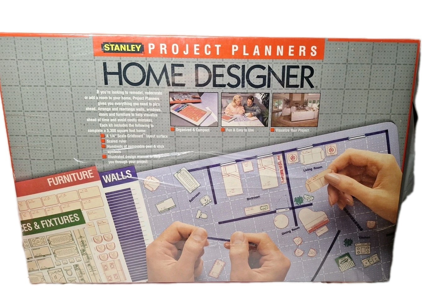 New Stanley Project Planners Home Design Scale Gridboard 1988 Furniture, Rooms