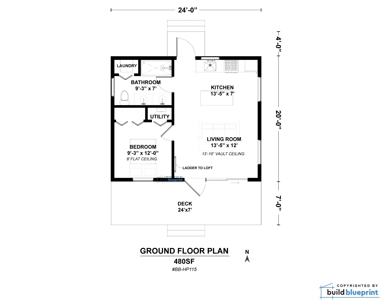 20×24 Lean Modern Cottage Custom Architectural Plans 480SF – PDF Download