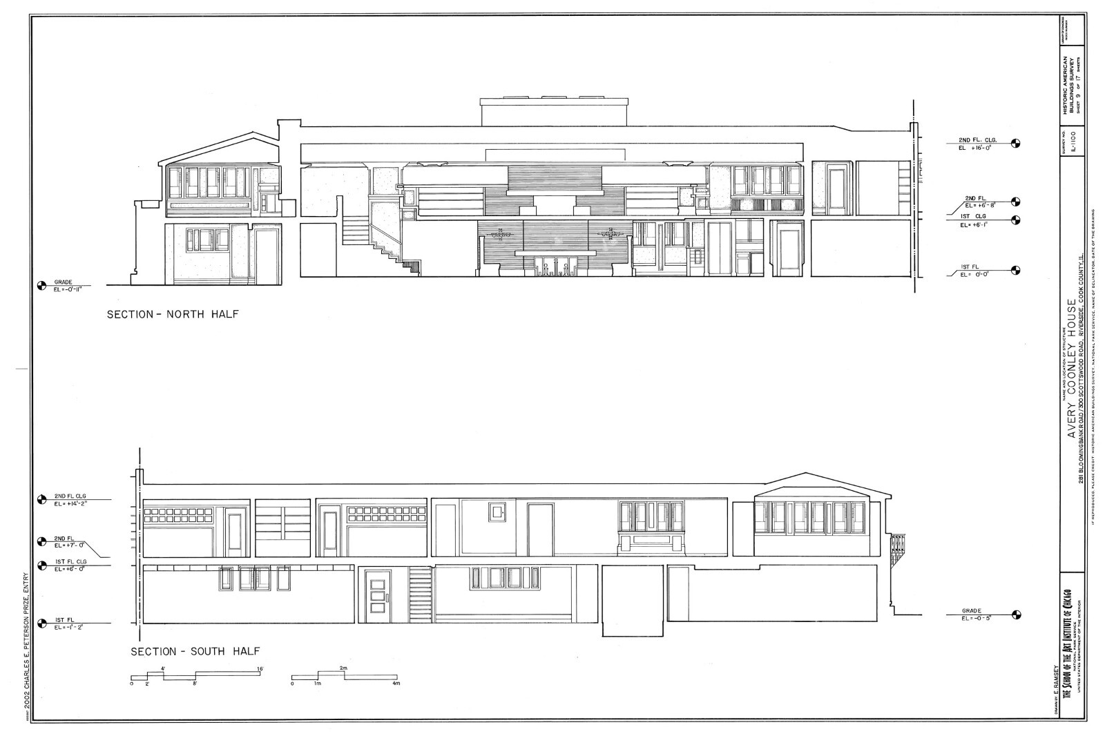 Frank Lloyd Wright Prairie Style home, architectural drawings, Coonley House