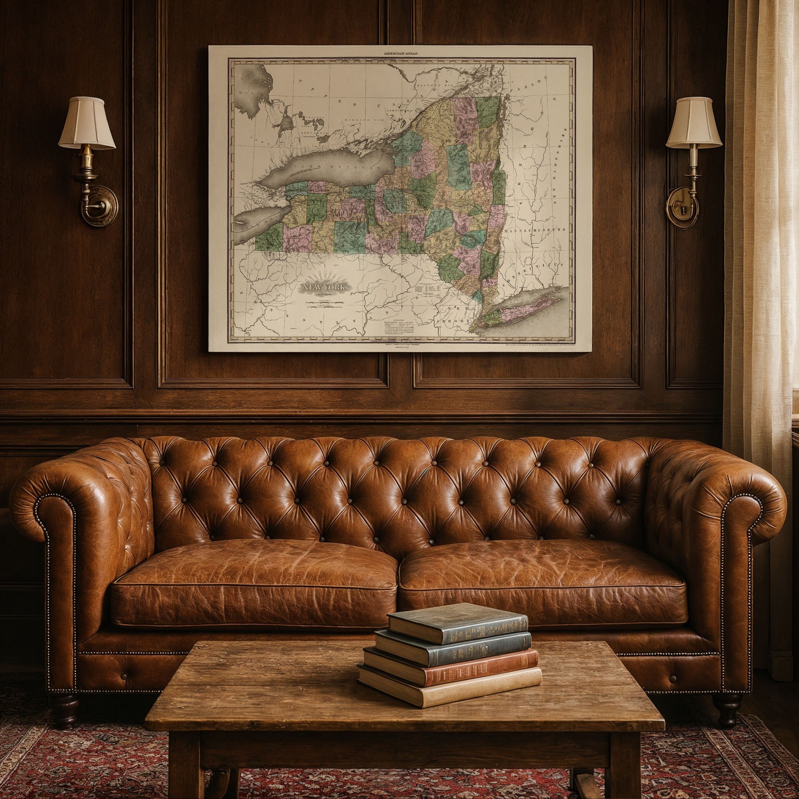 New York State 1823 Antique Map Vintage County Chart Historic Wall Art