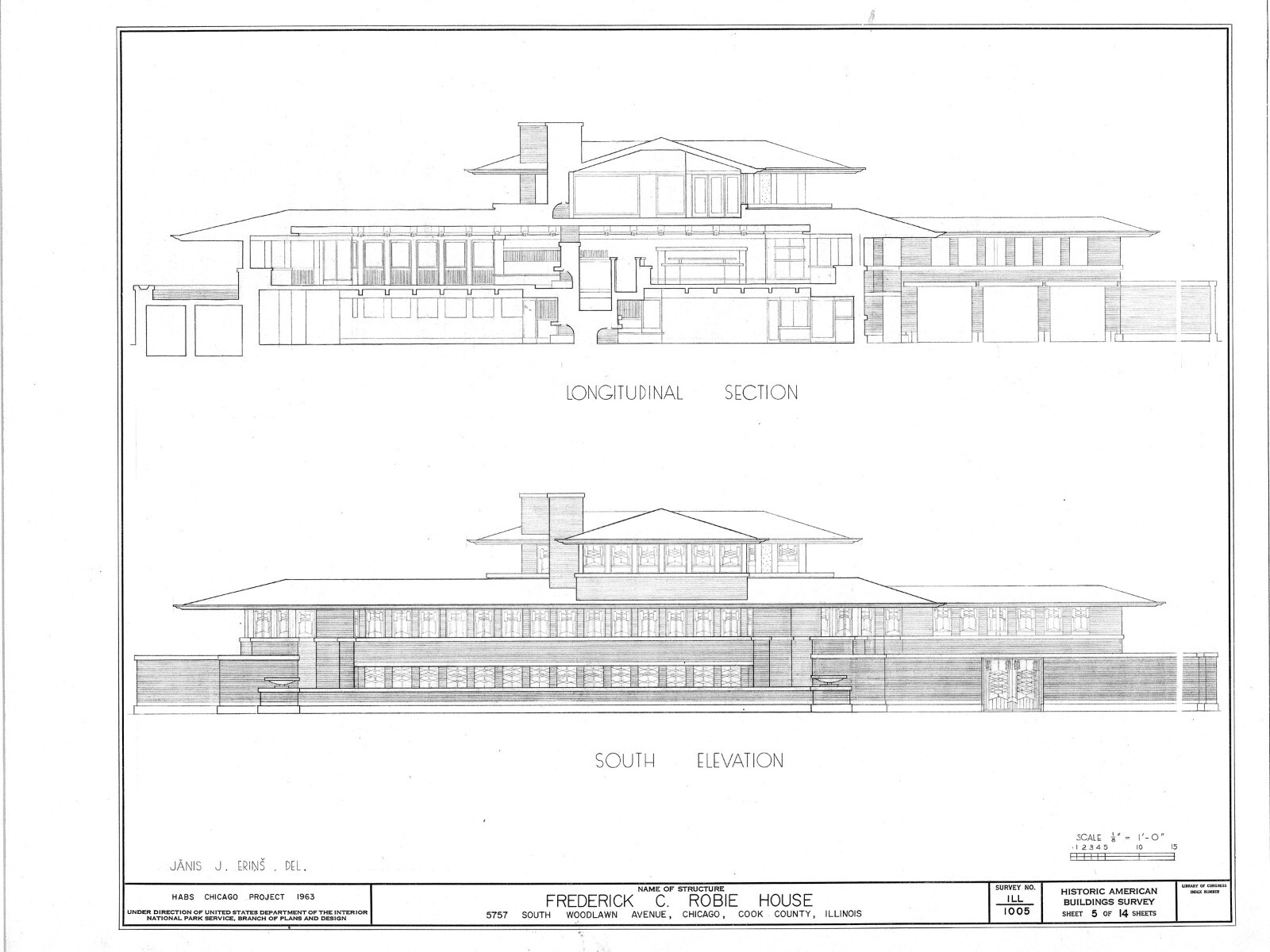 Frank Lloyd Wright Prairie Style Home – Robie House, 25 sheet set, PRINTED