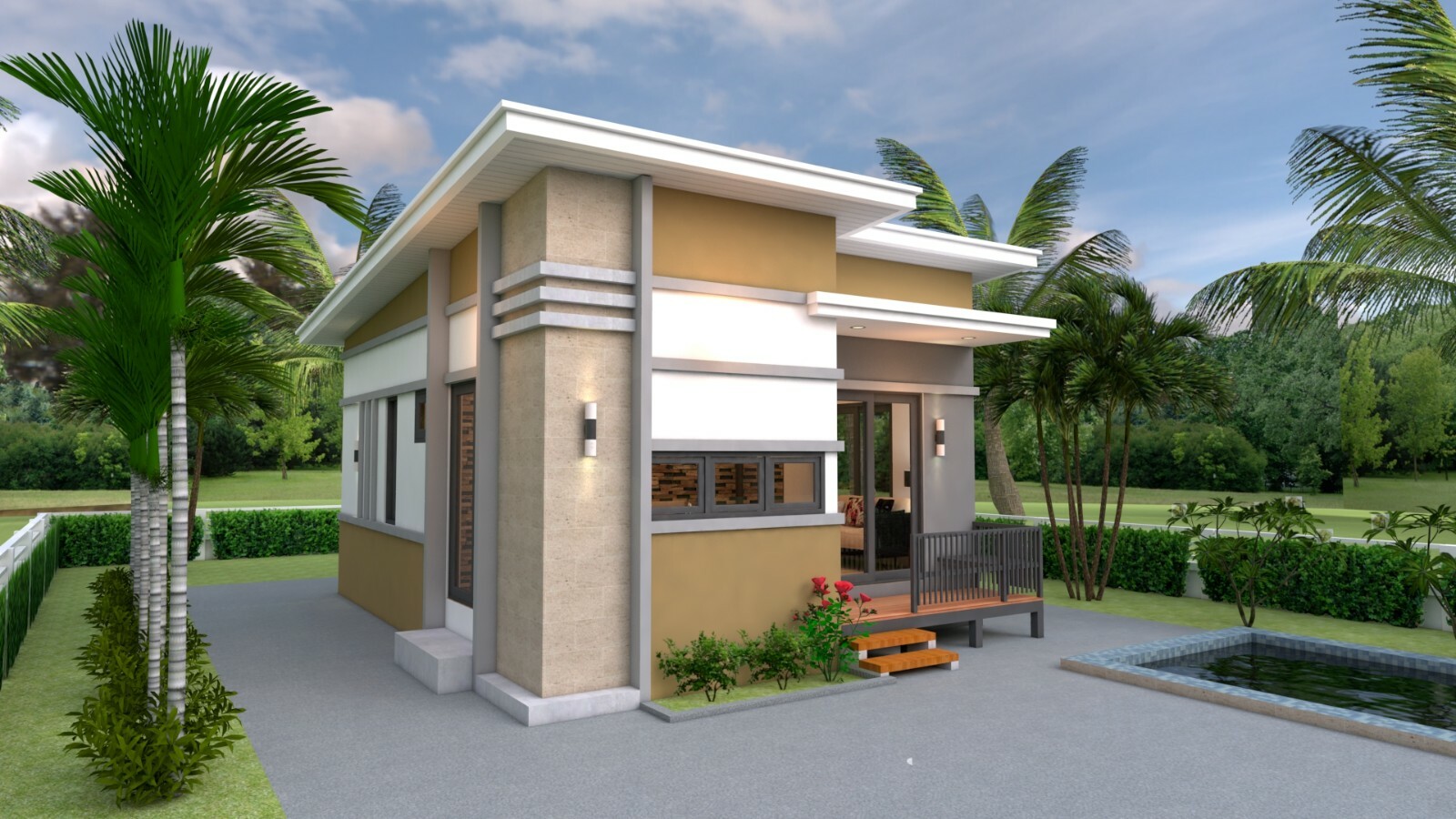 House Design 3d 6×8 Meter 20×26 Feet 2 Bedrooms Shed Roof PDF (A4 Hard Copy)