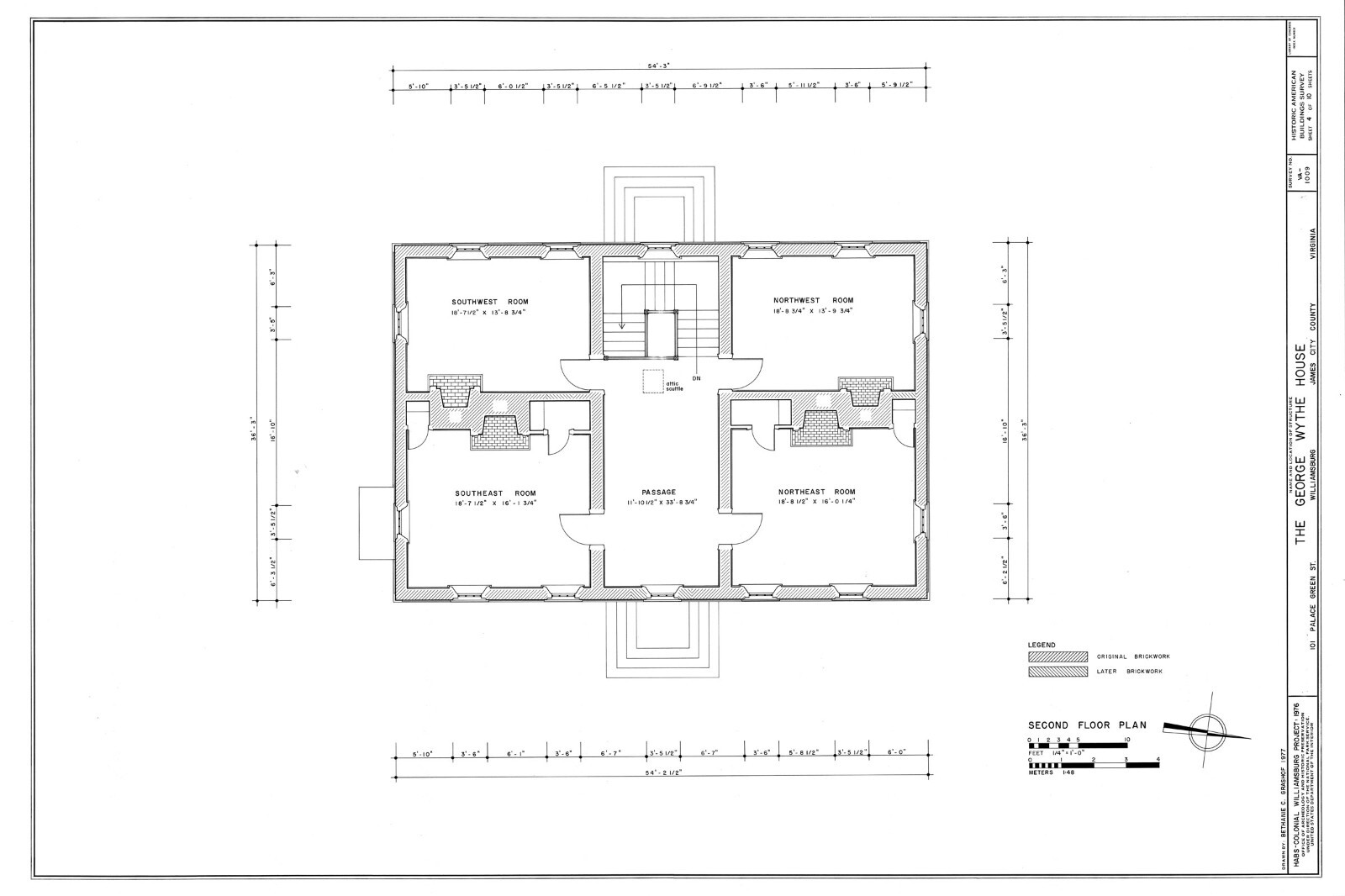 Traditional Brick House, Colonial Williamsburg architectural PRINTED PLANS