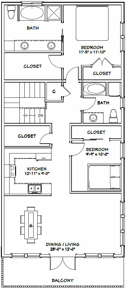 60×50 Apartment with 2-Car 2-RV Garage – PDF FloorPlan – 1,648 sqft – Model 2D