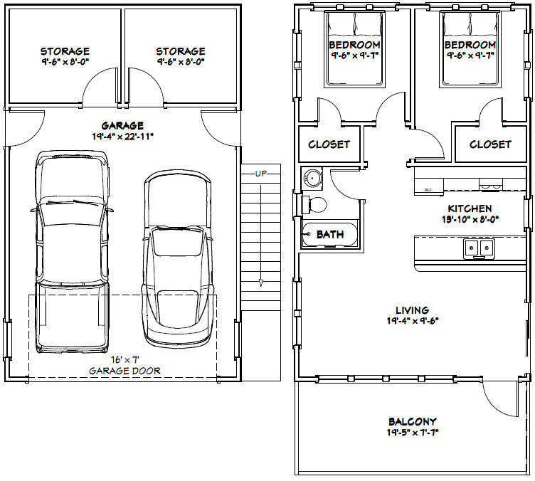 20×32 House — 2 Bedroom — 808 sqft — PDF FloorPlan — Model 6R