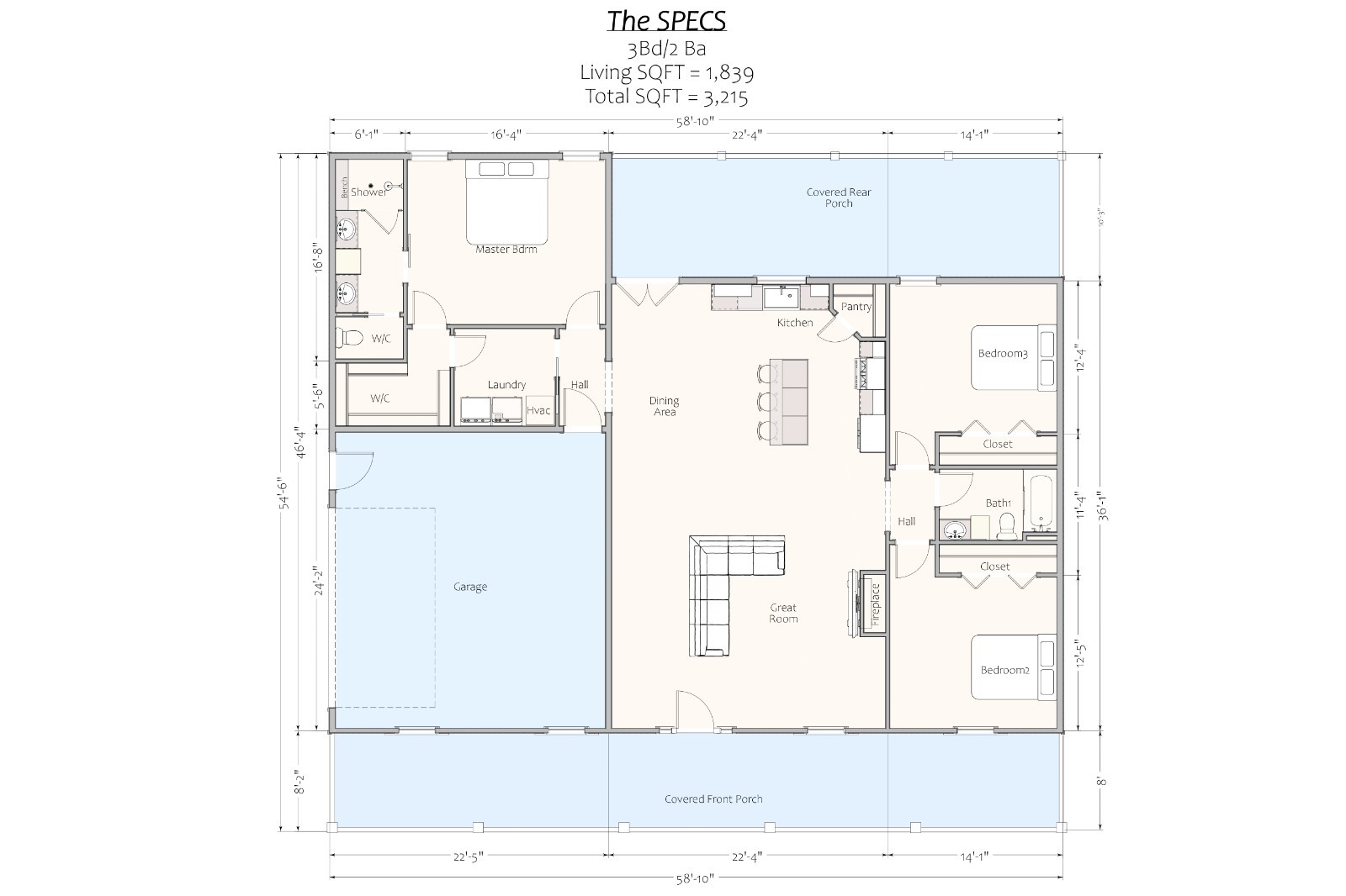 Modern Country Farm House: 1,839 (living) Sqft- 3bed – 2 bath – 2 Car Garage