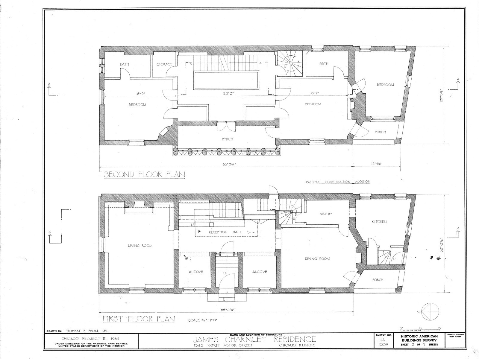 Frank Lloyd Wright Prairie Style home, architectural drawings, Charnley House