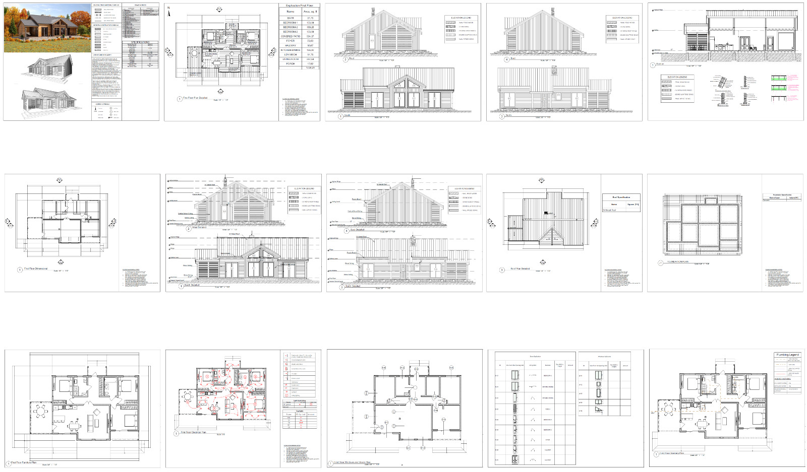 Charming backyard cabin 3 Bed, Bath Architectural Build Plans PDF Download
