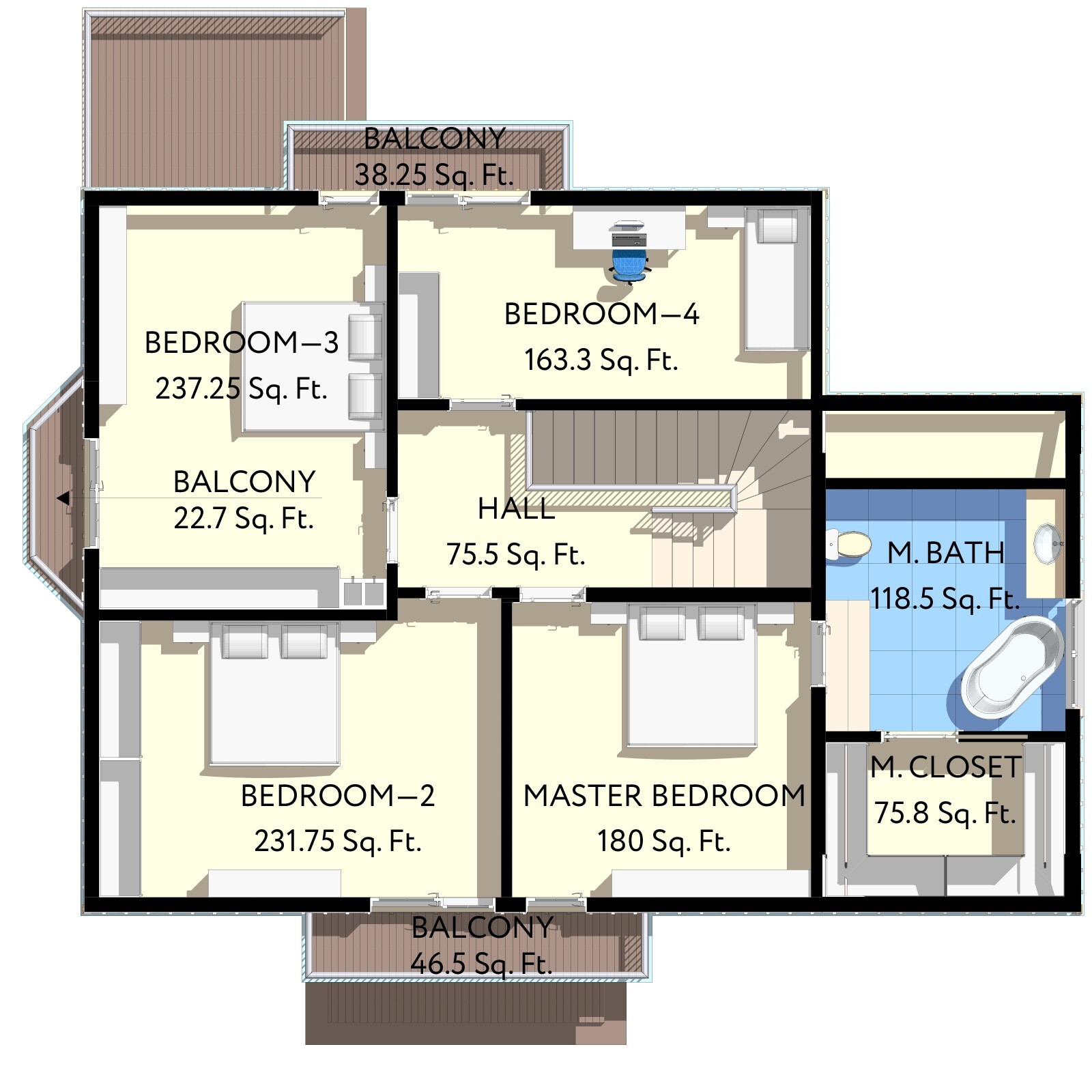 45’x32’ 5 Bed, 3 Bath Two-Story House Architectural Build Plans PDF.