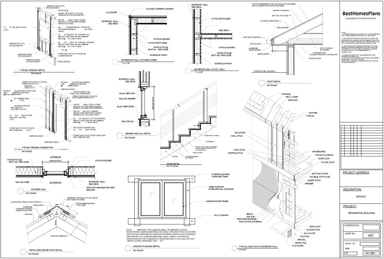 72’x42’ 3 Beds, 2 Baths Elegant Cottage Architectural Build Plans PDF Download.