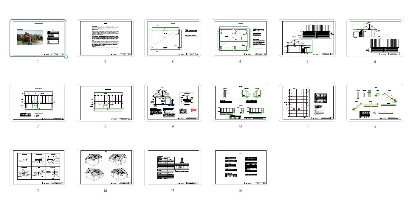 Timber Frame Carports Plan, 34’x22′ Wood Pavilion Blueprints