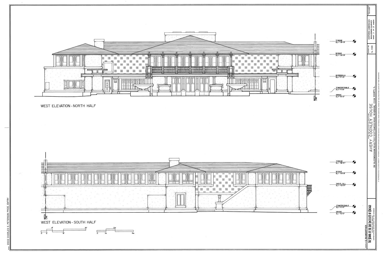 Frank Lloyd Wright Prairie Style home, architectural drawings, Coonley House