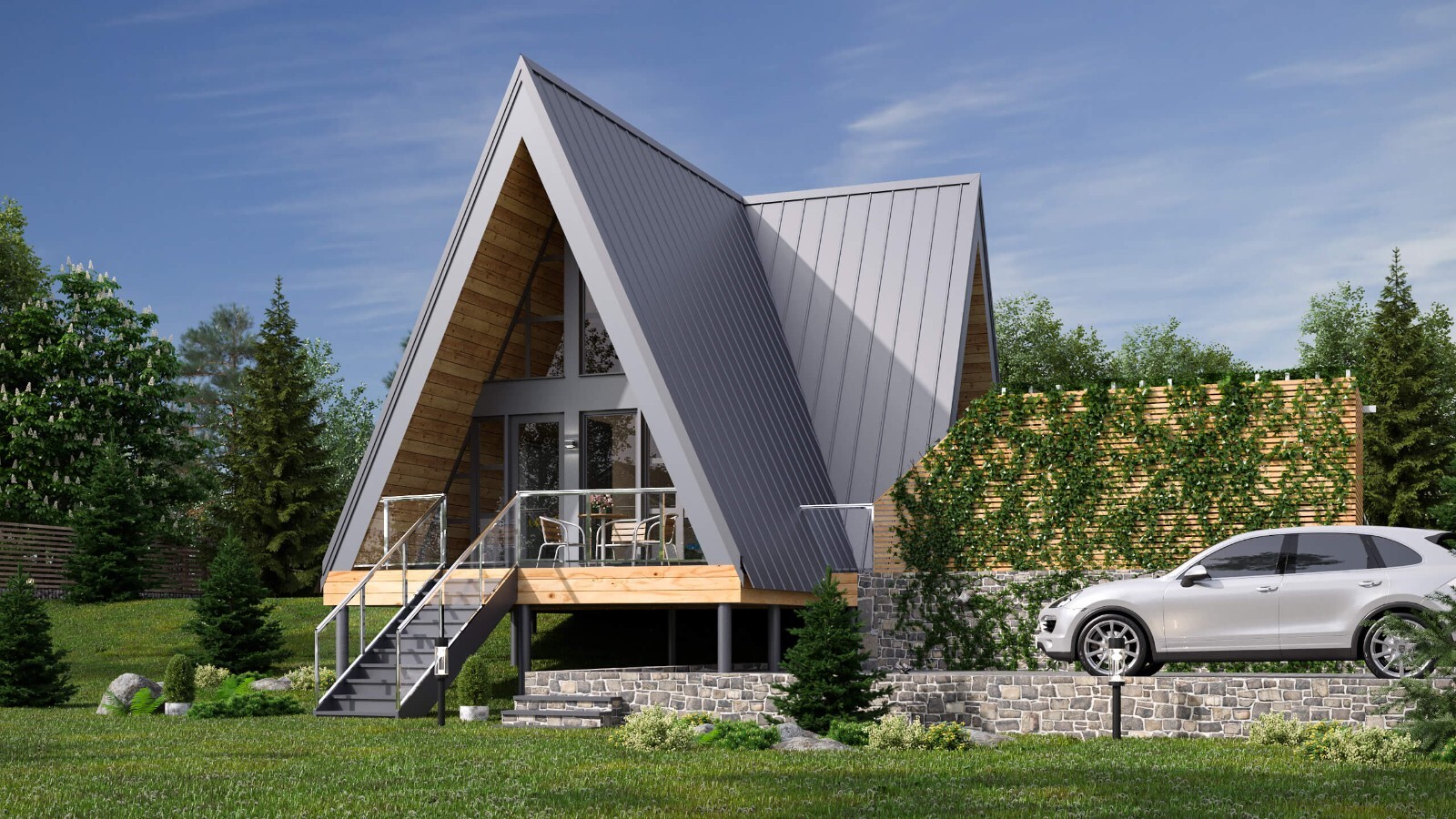 42’x49’ 2 Beds 1 Bath Small A-Frame Cabin Architectural Build Plans PDF Download