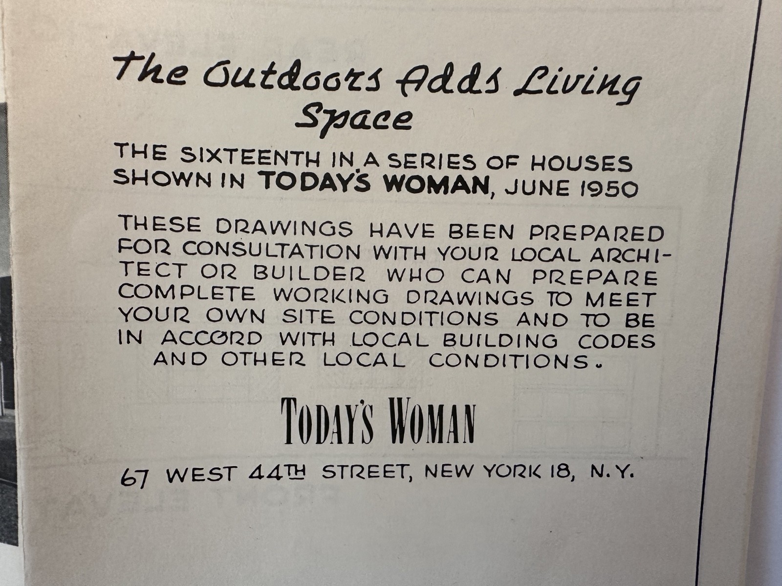 1950 Today’s Woman house plans design architecture MCM blueprints 16th barbecue