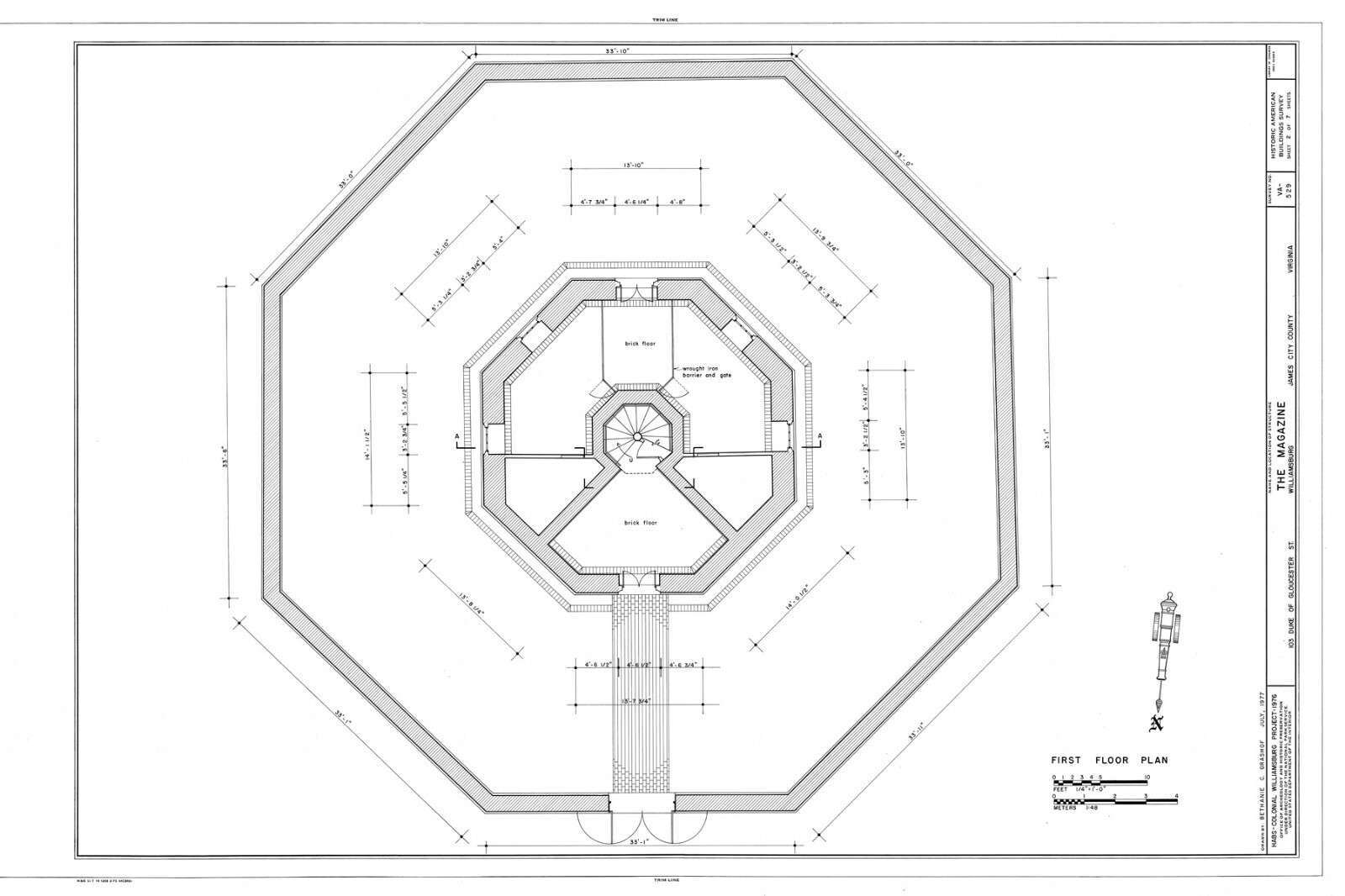 Historic Colonial Williamsburg Octagon brick house printed plans, 2 stories