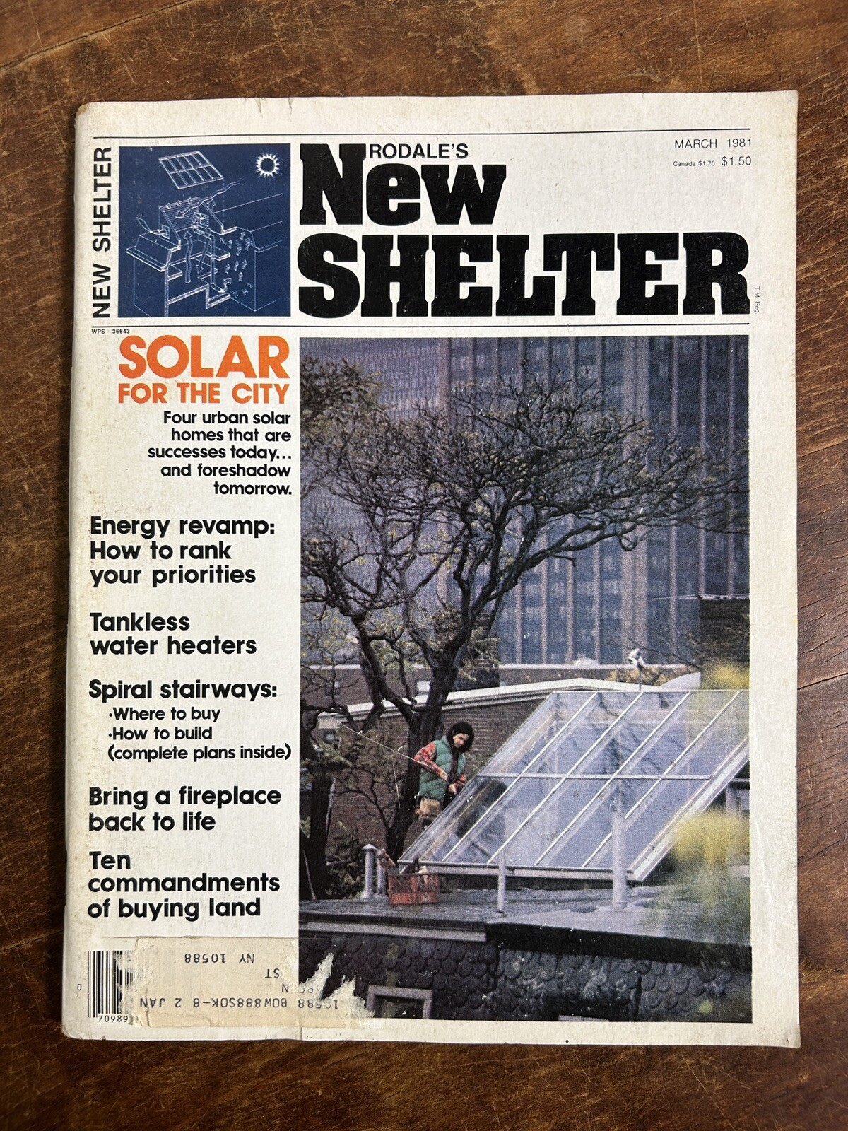Rodale’s New Shelter Magazine March 1981 urban solar, tankless heaters, spiral