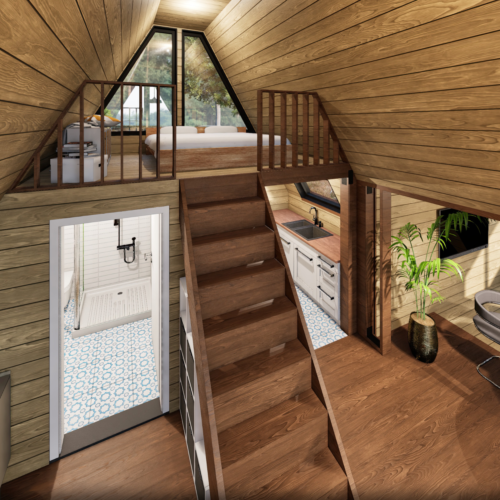Tiny House Plans, 20’x24′ A Frame House Plans, A Frame Cabin Plans, Hard Copy