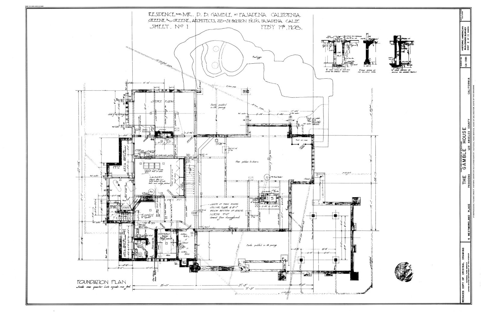 Greene & Greene’s celebrated Gamble House, Arts & Crafts detailed house plans