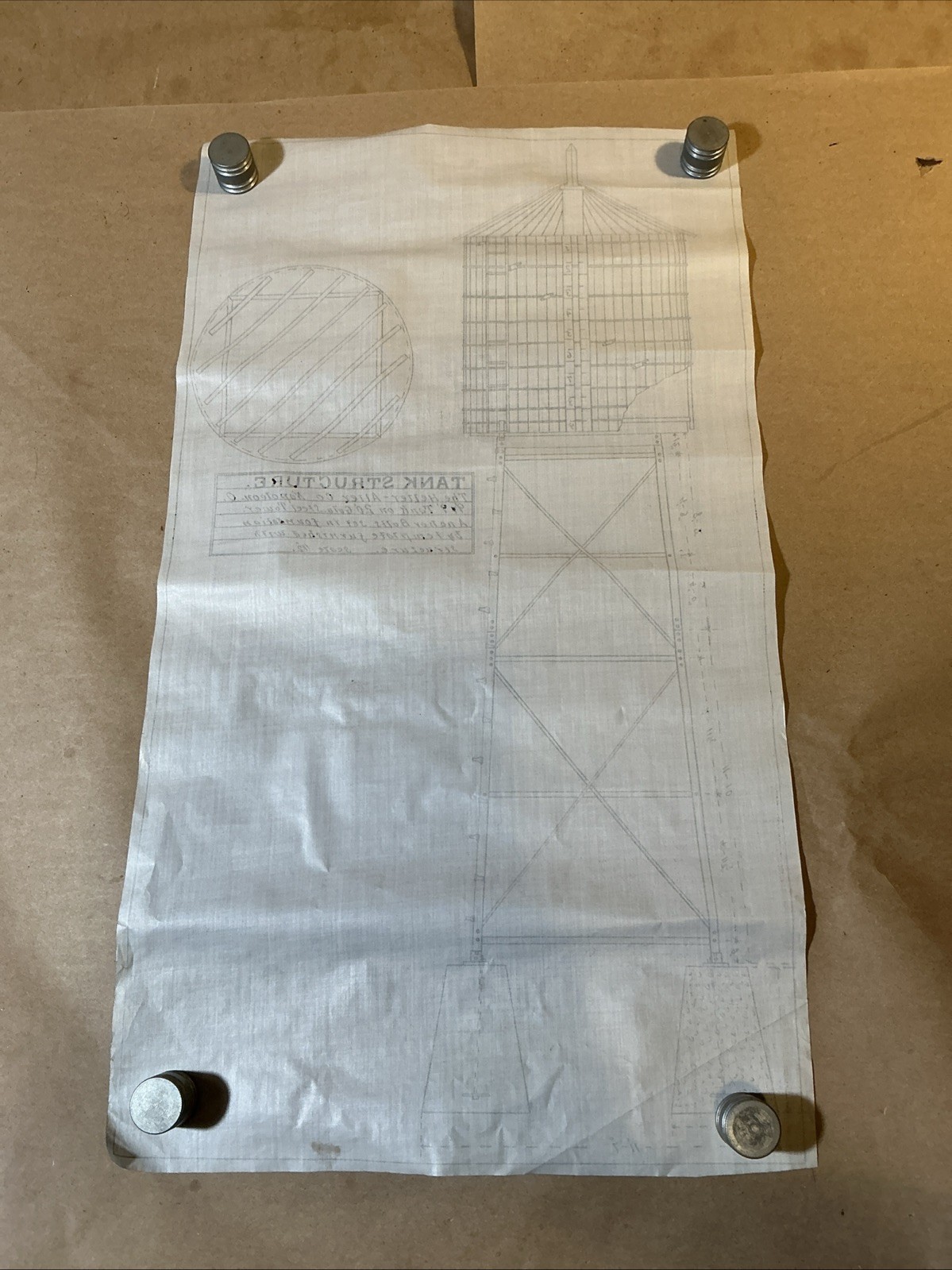 Early 1900s Mechanical Drawing Of Water Tower Heller-Alley Co. As Is INV-JDH14