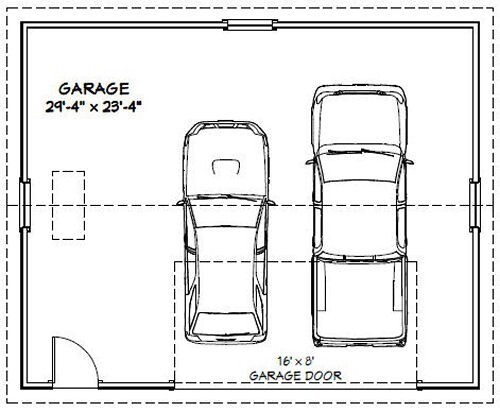 30×24 2-Car Garage — 720 sqft — PDF Floor Plan — 9ft Walls — Model 1B