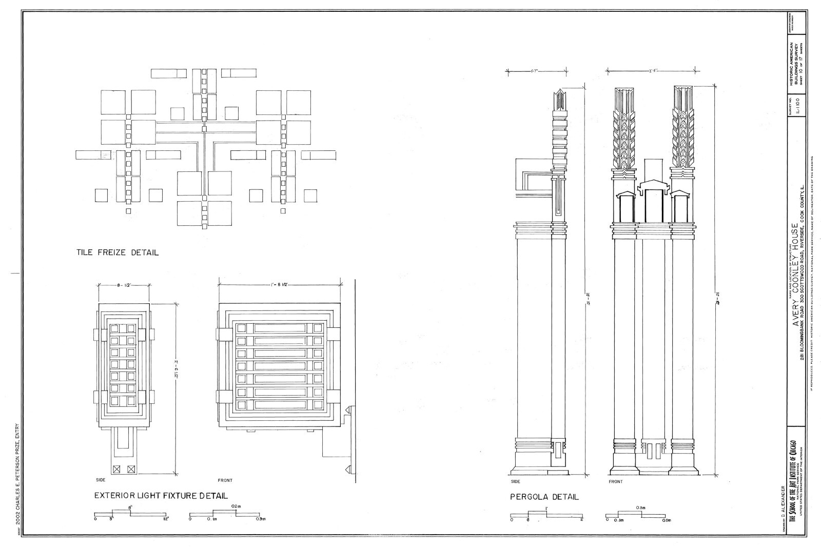 Frank Lloyd Wright Prairie Style home, architectural drawings, Coonley House