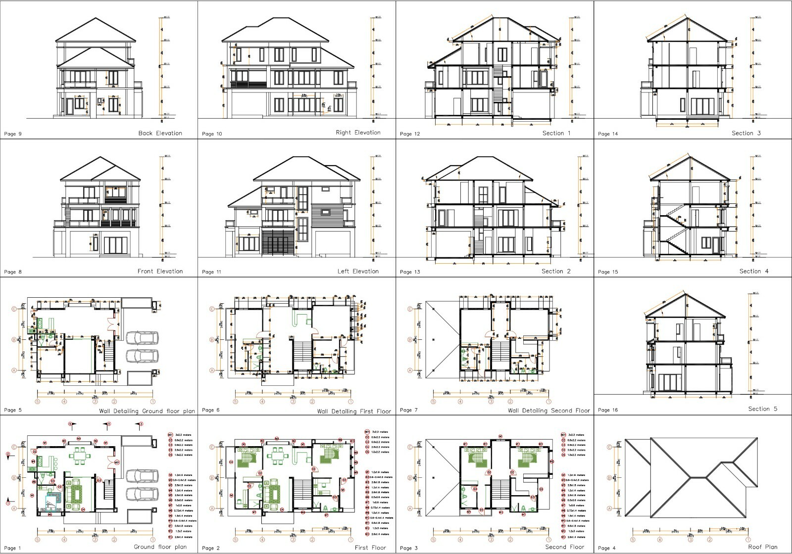 House Plan 26×49 Feet 8×15 Meter 5 Beds 5 Baths Hip Roof PDF Plan (A4 Hard Copy)