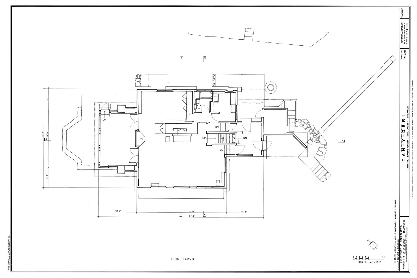 4 bedroom open plan home by Frank Lloyd Wright, printed architectural drawings