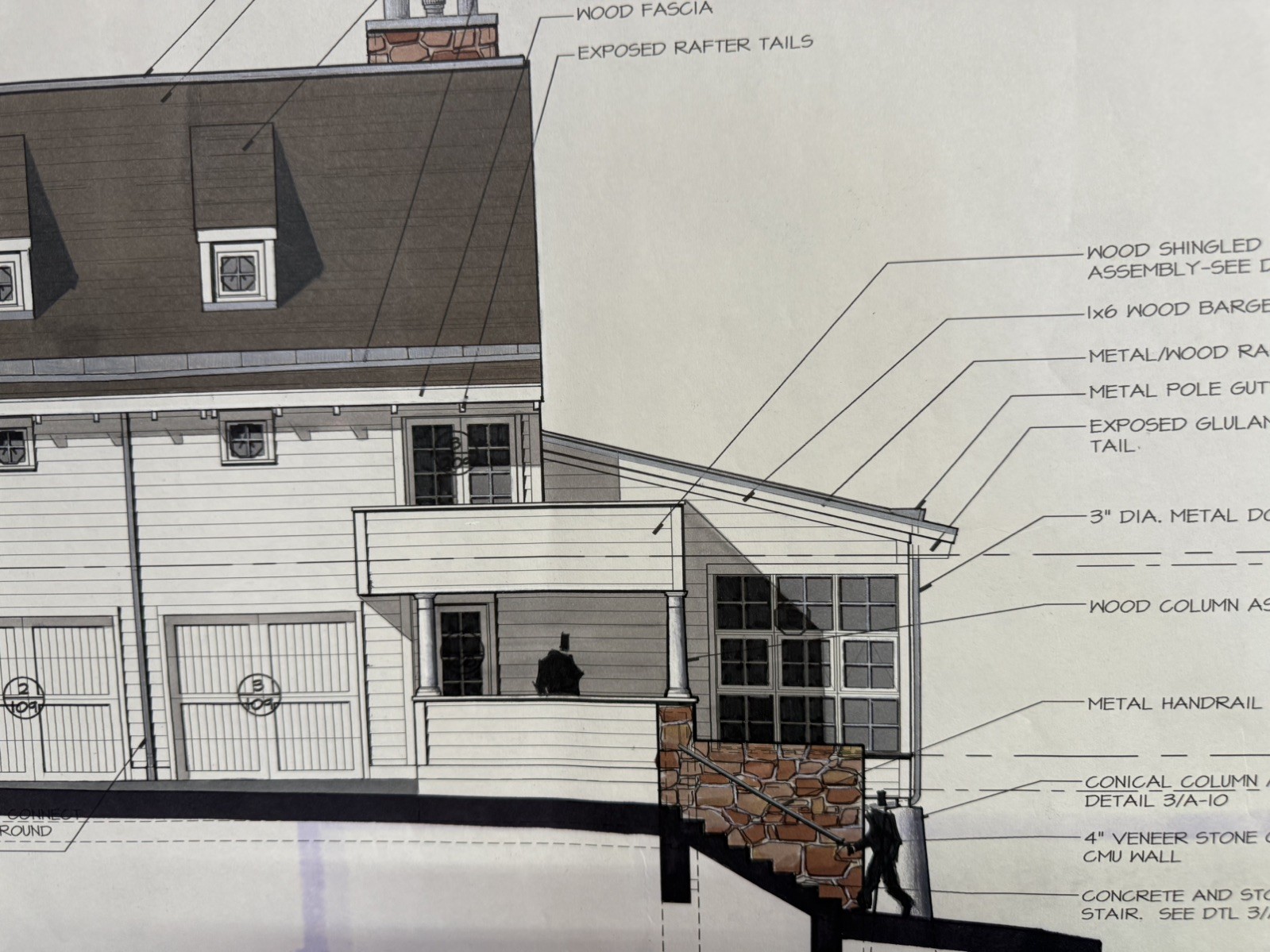 Architectural Renderings 4 Sheets Hand-Colored Elevations 30×42 Design Drawings