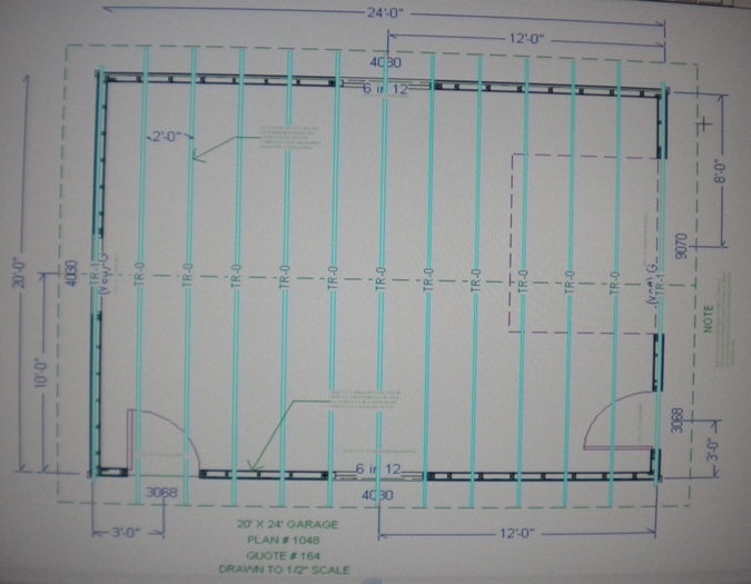 PERMIT READY 20′ x 24′ GARAGE PLAN DRAWN TO SCALE BLUEPRINTS AND MATERIALS LIST