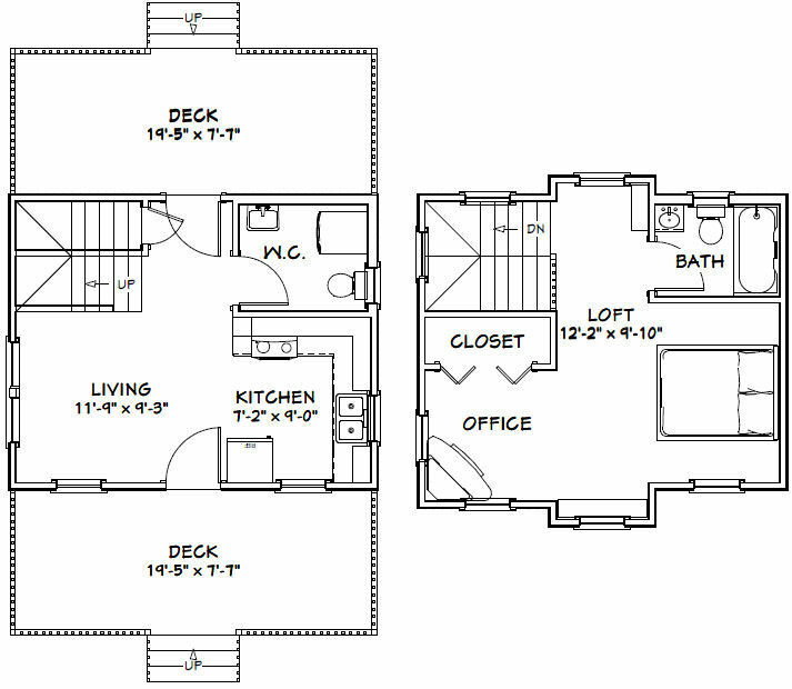 20×16 Tiny House — PDF Floor Plan — 599 sq ft — Model 9A