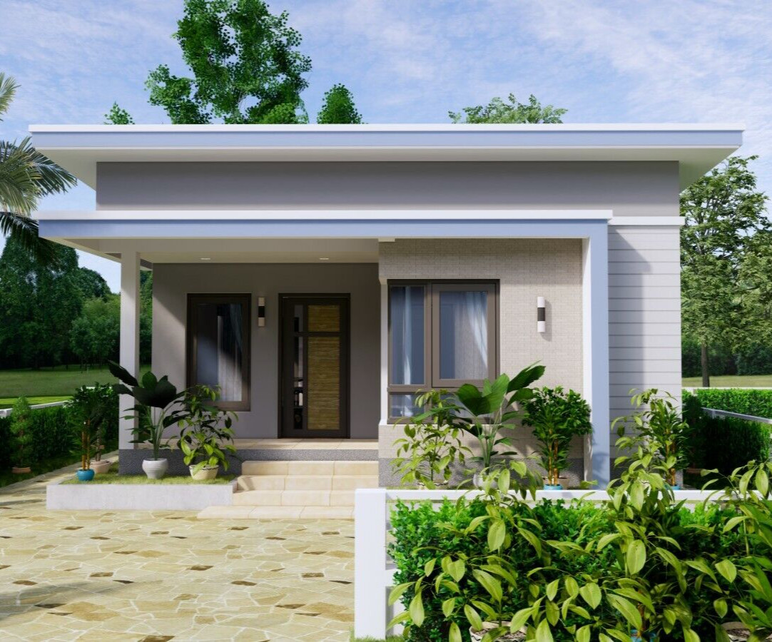 Small House Plans 7×11 Meters 23×36 Feet 2 Beds 2 Baths Shed Roof (A4 Hard Copy)