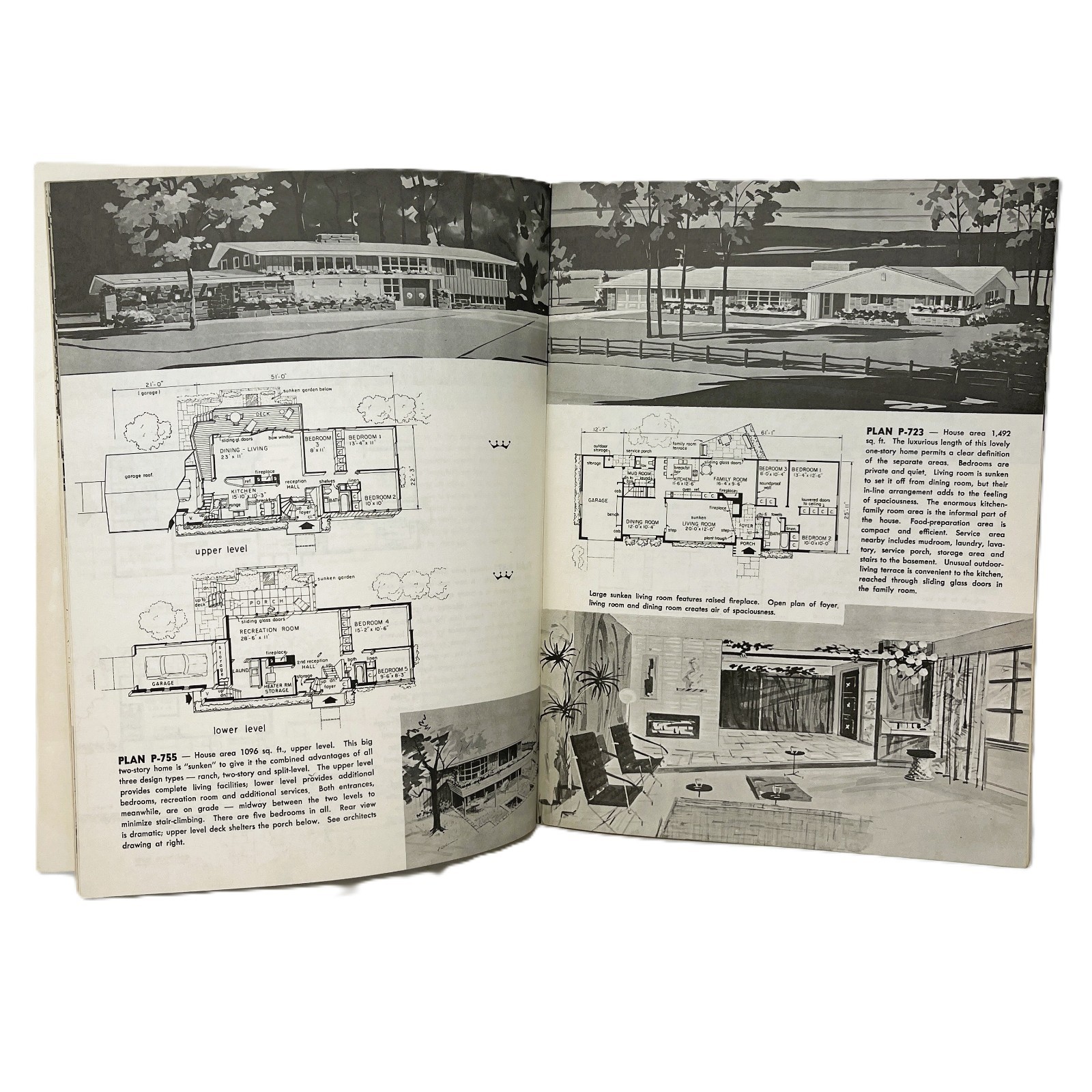1963 Vintage MCM HOME DESIGNS Luxurious Living House Plan Catalog Magazine 21st