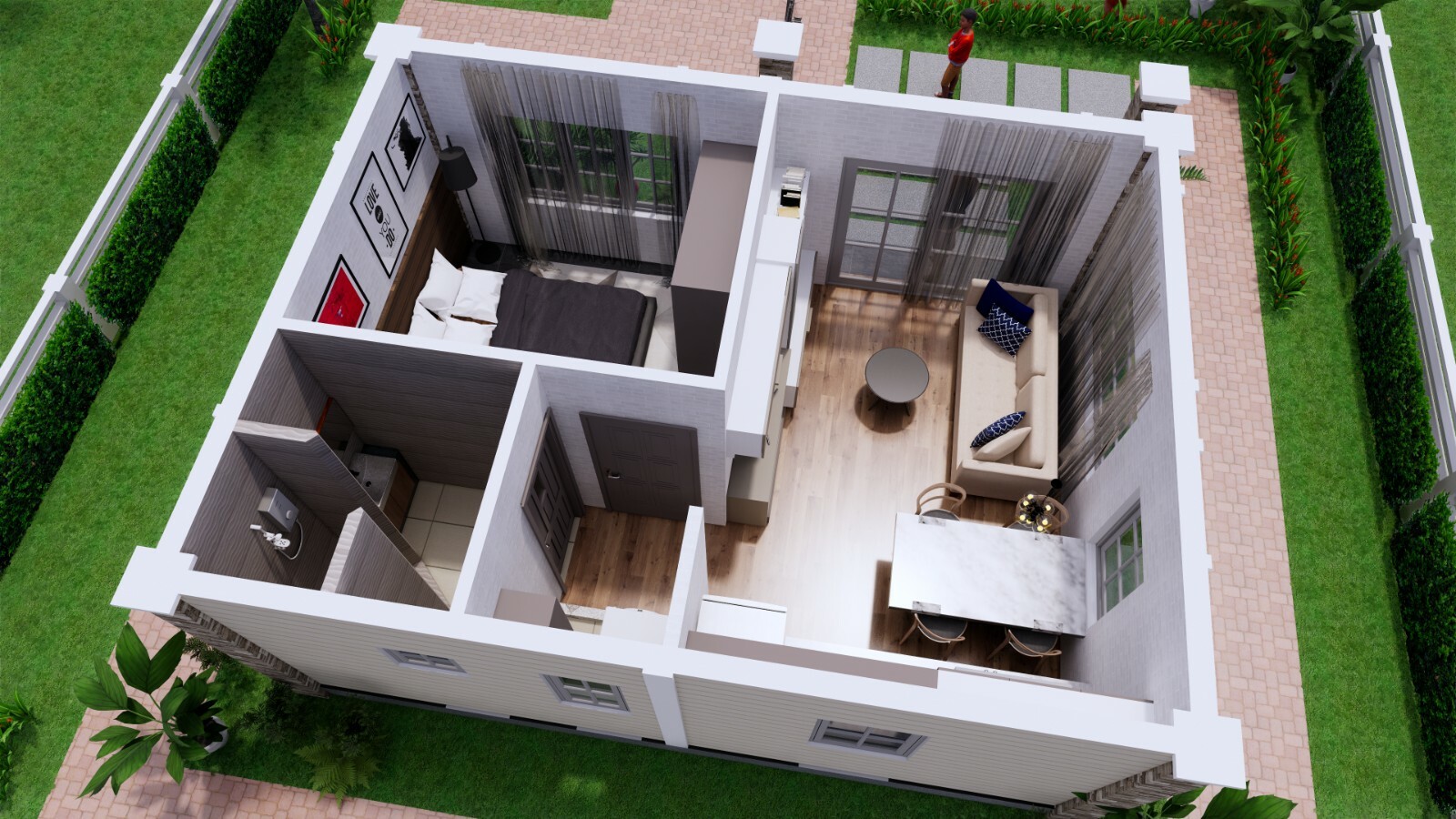 Small House Design 7×7 Meter 23×23 Feet 1 Bed 1 Bath Shed PDF (A4 Hard Copy)