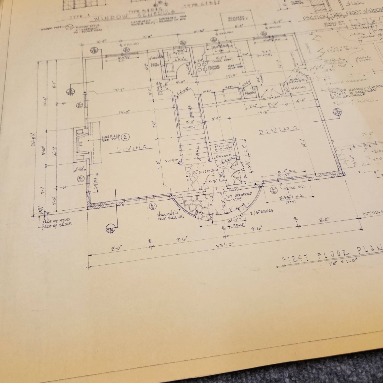 Vintage House Blueprint 33×17 1964 Mid Century Modern Drawing Art Glen Ellyn IL