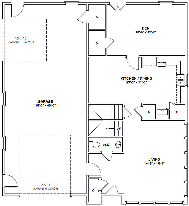 44×48 House with 1-RV Garage – PDF FloorPlan – 2,185 sqft – Model 2G