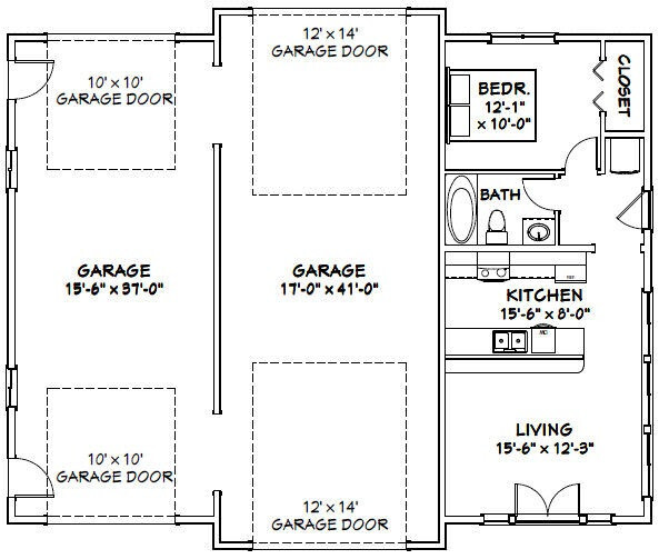 50×42 1-Car 1-RV Garage 1 Br 1 Ba – PDF FloorPlan – 1,973 sqft – Model 1E